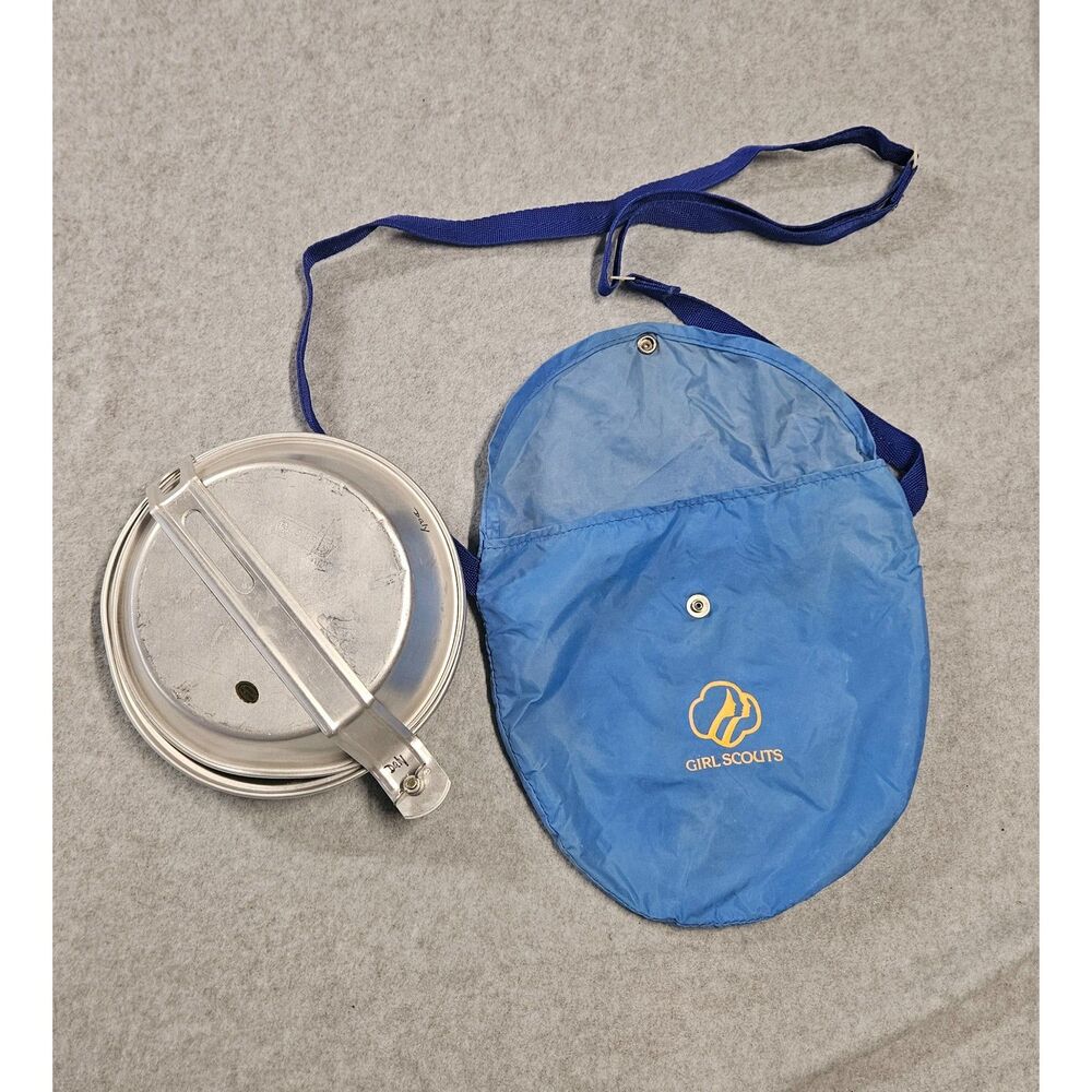 Vintage Girl Scouts Coleman Aluminum Camping Mess Kit Cookware Set w/ Carry Bag